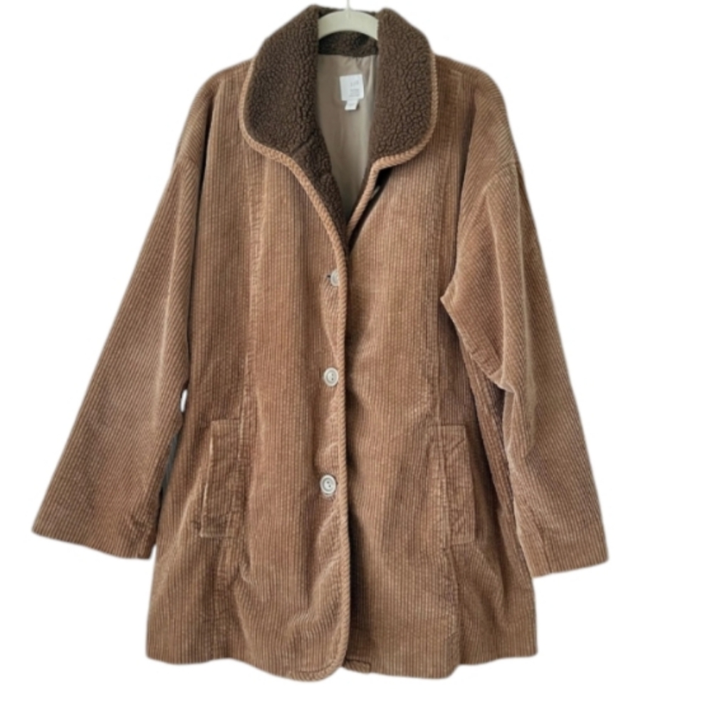 J. Jill Women's Small HERITAGE TUMBLED CORD Corduroy Brown Sherpa Collar Jacket